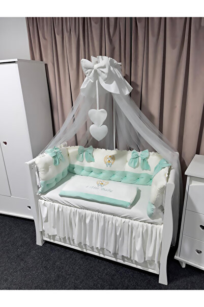 PeppiBambini Lenjerie de patut personalizata 7 piese ROYAL Catifea White Mint -