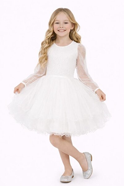 Nacar 23 Nisan 29 Ekim Gösteri Kıyafeti Kız Çocuk Kırmızı Tül Detaylı Uzun Ko...