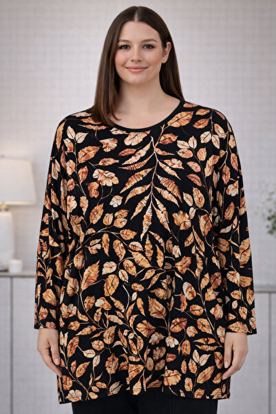 TUSSE Women's Plus Battal Printed Patterned Viscose Long Sleeve Large Size Bl...