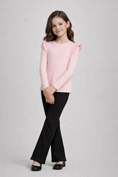 mini kanka Момичешка блуза с дълги ръкави в прасковен цвят с волани (детайл о...