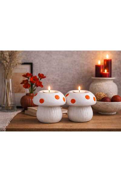 rustikhomedecor 2'li Mantar Şamdan / Dekoratif, Rustik