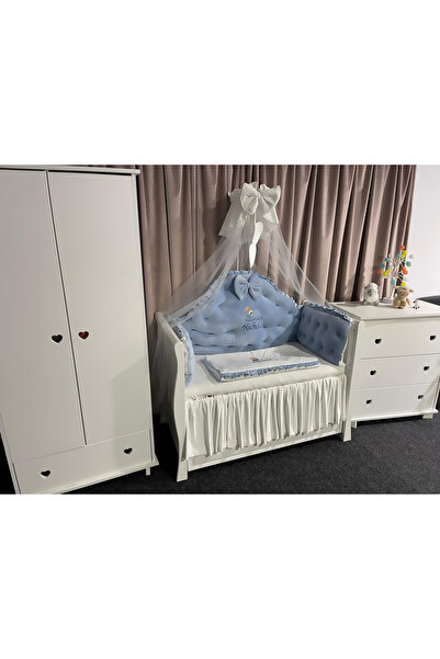 PeppiBambini Personalized 7-piece cot bedding REGAL Blue -