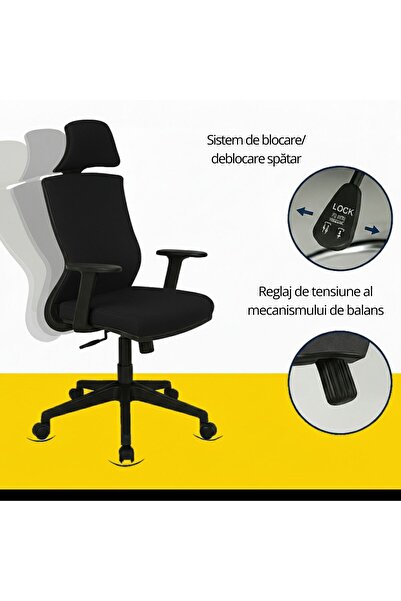 KRONSIT Scaun birou ergonomic Genova, spatar mesh, reglare spatar, 4 pozitii, role silicon, 120kg