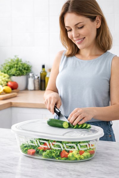 Ovio Ev&Yaşam Vegetable and Meat Chopping Container with Bowl and Cutting Board with Lid Practical Chopper