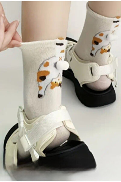 Puzzle Store 1 Piece of Unisex Socks with 3D Cat Pattern, Stretchy College So...