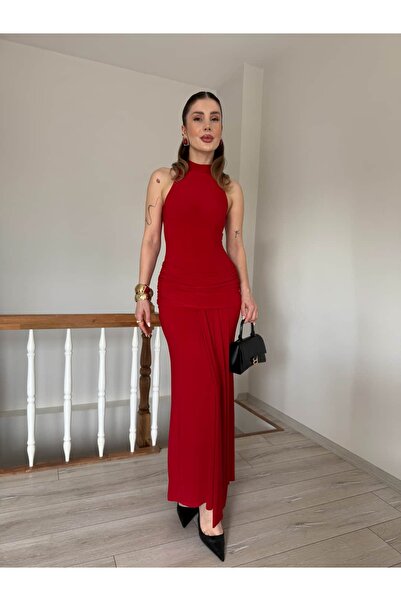 YK FASHION Yarım Boğazlı Kuyruklu Elbise