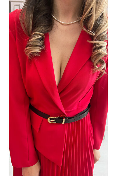 styleFlex Rochie midi din stofa, talie pe elastic, cu fustă plisată și curea inclusă