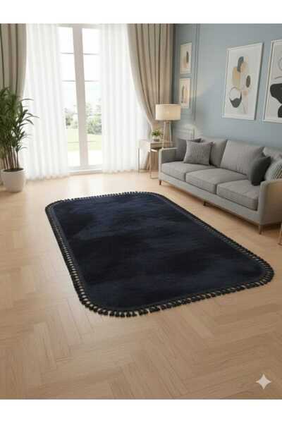 ALTUN CARPET SİYAH MODERN KARE PONPON SAÇAKLI PELÜŞ KAYMAZ TABAN 2CM KALINLIK...