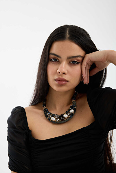 JİMNY JEWELRY Crystal Pearl Beaded Necklace