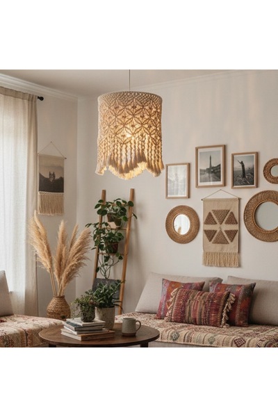 SuMavisi Makrome Büyük Boy El Yapımı Sarkıt Avize