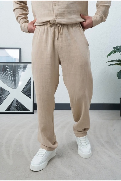 Wonraces Men's Baggy Elastic Waist 3-Pocket Muslin Trousers