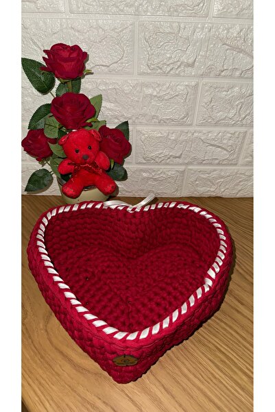 DP Tasarım Evi Sevgililer Gününe Özel Penye İp El Örgüsü Romantik Hediye Kırm...