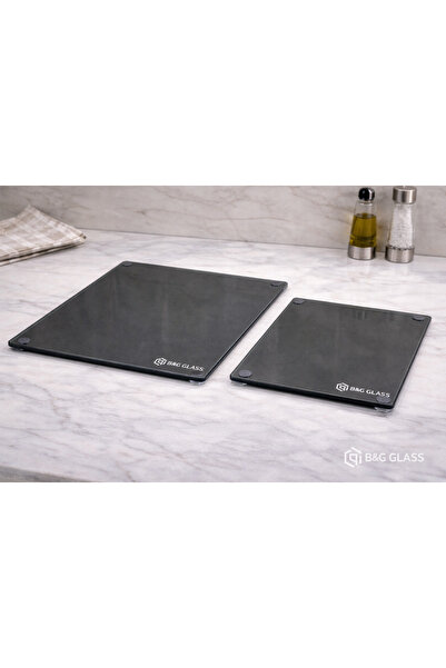 B&G GLASS Temperli Cam Kesme & Sunum Tahtası 2'li Set Kaymaz IsıyaD 20x30-25x...