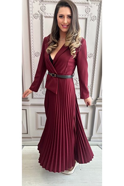 styleFlex Rochie midi din stofa, talie pe elastic, cu fustă plisată și curea ...