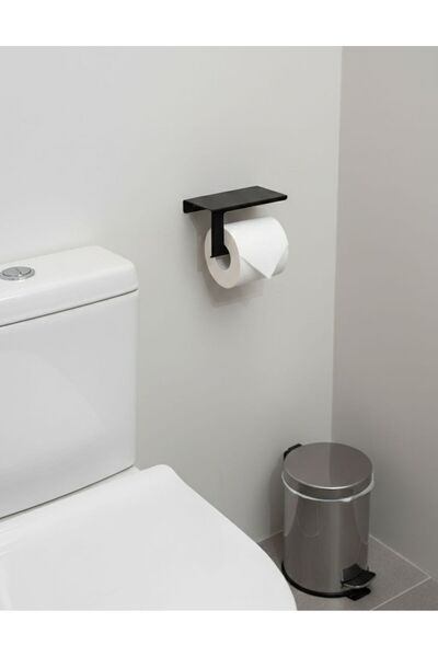 Dersel Dekor Modern Top Toilet Paper Holder with Phone Shelf Metal Bathroom Accessory Wall Mounted White Metal Adhesive