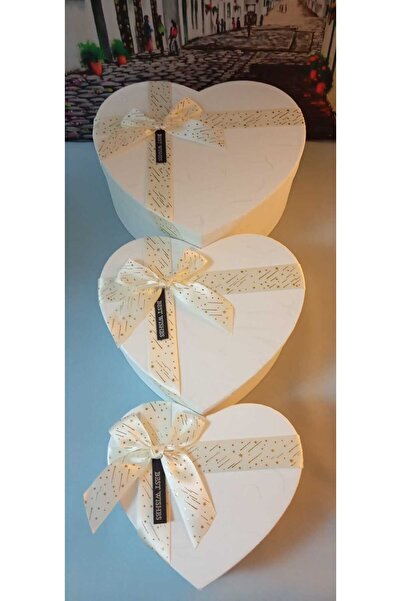 SAGA DEKORASYON & HEDİYELİK Kalpli Hediye Kutusu-Beyaz (B1)