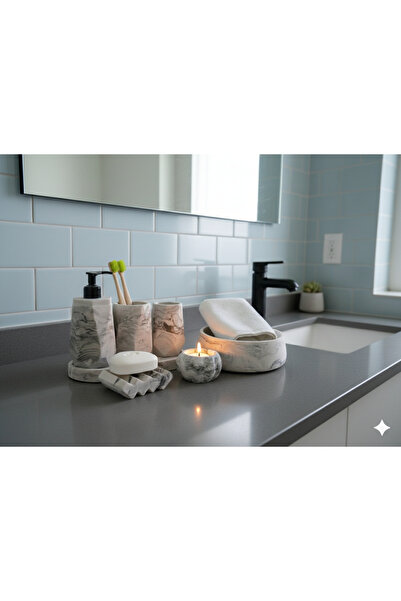 Trust Stone Marble Patterned Concrete Bathroom Set, Liquid Soap Dispenser, To...