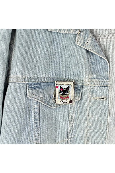 woodycord El Yapımı Nakışlı Broş Kedili Kupa Kızı Chai