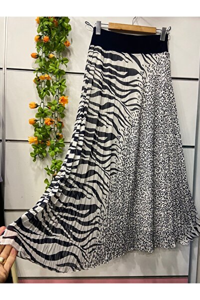 edu collection Patterned Chiffon A-Line Skirt with Lining in Dark Navy Blue