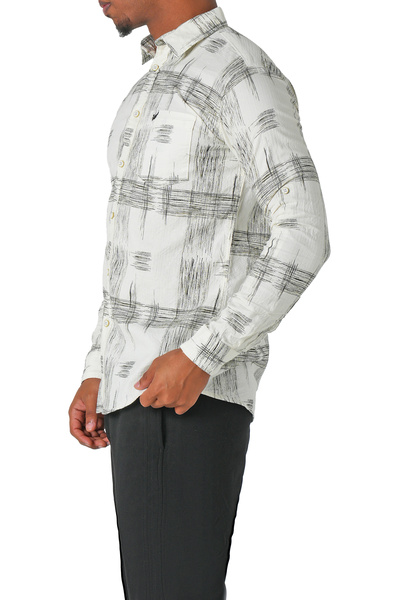 hendam Men's white shirt with white and gray pattern