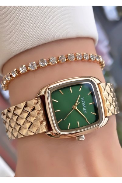 Homies Brand Original Gold Color 2 Years Warranty Cutting Glass Women's Wristwatch - with Bracelet Gift