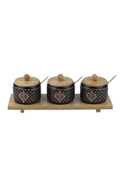 Generic Ceramic Spice Jar Set with Wooden Bases - 3 Pieces - Bali Model