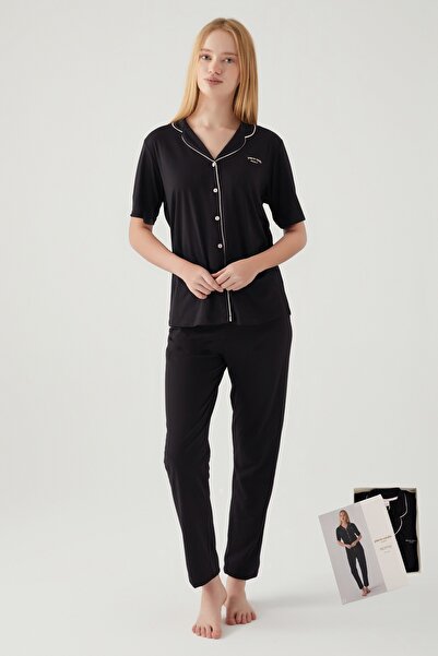 Pierre Cardin Women's Shirt Pajama Set Licensed Product Cotton Modal Fabric S...