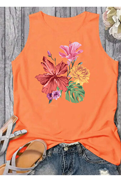 SUNFREE Pastel Flower Printed Women's Sleeveless Cotton Tank Top Tshirt