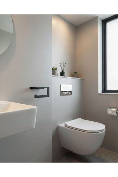 Dersel Dekor Modern Toilet Roll Holder with Top Phone Shelf Metal Bathroom Accessory Wall Mounted Anthracite Grey Metal