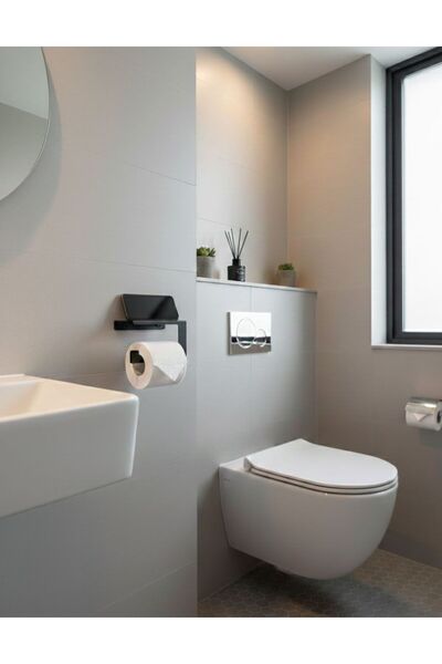 Dersel Dekor Modern Toilet Roll Holder with Top Phone Shelf Metal Bathroom Accessory Wall Mounted Anthracite Grey Metal