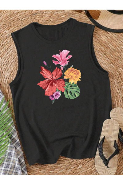 SUNFREE Pastel Flower Printed Women's Sleeveless Cotton Tank Top Tshirt