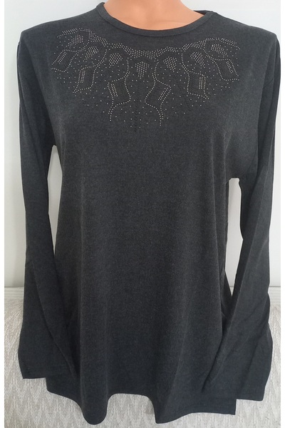 Anne Er Clothing Winter Cotton Combed Blouse Long Sleeve Crew Neck Stone Smoked