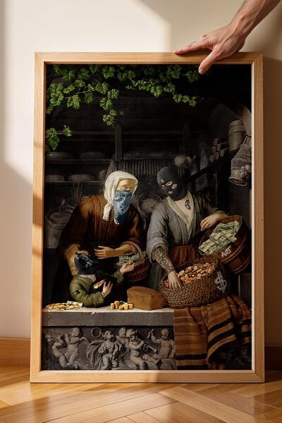 Saturn Artă modernă, figurine mascate tematice cu monede, pictură înrămată, c...