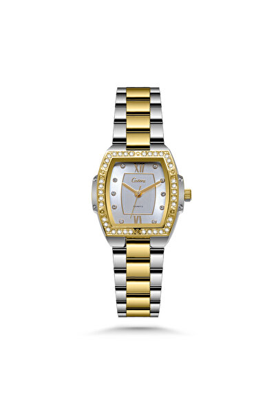 catera ساعة نسائية استيل باللون الذهبي ميناء ابيض كاتيرا
