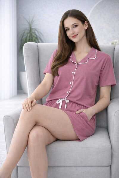 VAKİATR Buttoned Bamboo Shorts Bamboo Women's Pajama Set
