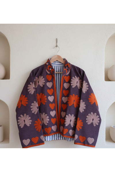 Yoncha Kadife Nakışlı Etnik Ceket – Hindistan Menşeli El İşçiliği