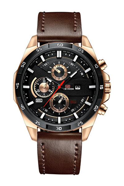 POEDAGAR Leather Brown Cord Sports Classic Men's Wristwatch