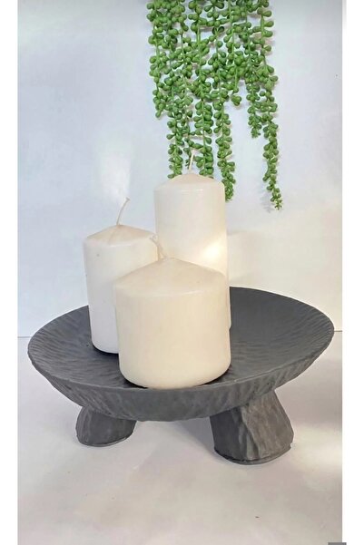 Elada Beton 22 cm in Diameter, Wide 3-Legged Decorative Bowl, Plate, Asymmetr...