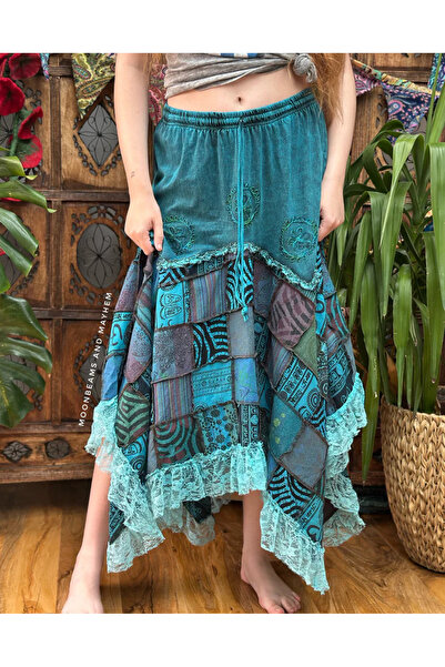 Fibula Mistik bohem ve otantik standart beden etek ucu dantel pamuk etek