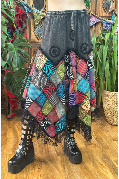 Fibula Mistik bohem ve otantik standart beden etek ucu dantel pamuk etek