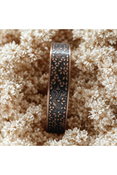Giftcandor Hand-Embroidered Patterned Copper Bracelet