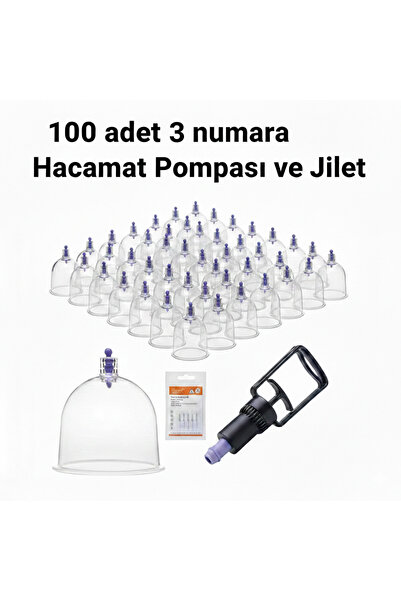 TeknoEser Kupa ve masaj Seti – 100 Adet 3 numara Plastik Kupa + Pompa + Jilet