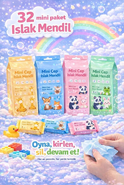 Maridet Sevimli Figürlü Mini Islak Cep Mendili Panda Zebra Fil Zürafa Renkli ...