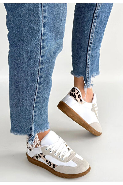 hibiscus Mier White Leather Lace-Up Sports Shoes