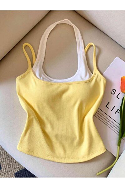 Machetta Women's Halter Neck Double Color Strap Crop Blouse