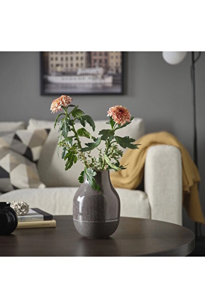 IKEA Seramik Vazo Koyu Gri 21 cm