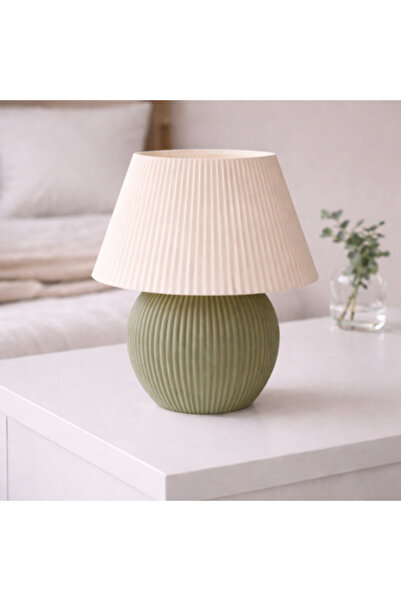 sermen kreatif Modern Ribbed Masa Abajuru | Tek Renk Minimal Tasarım (Zeytin ...