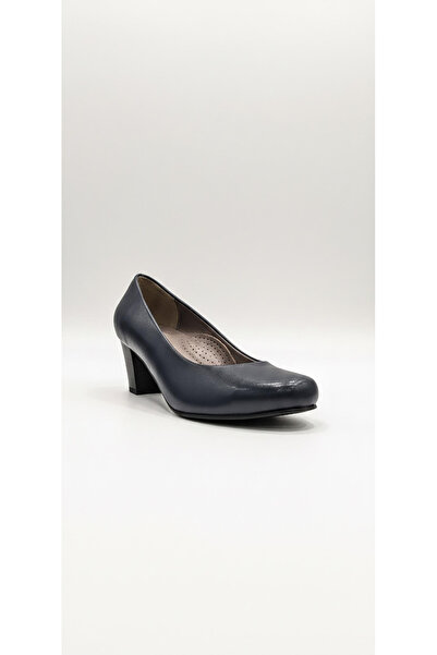 Ustalar Ayakkabı Çanta Navy Blue Women's Genuine Leather Heeled Shoes 343.5116