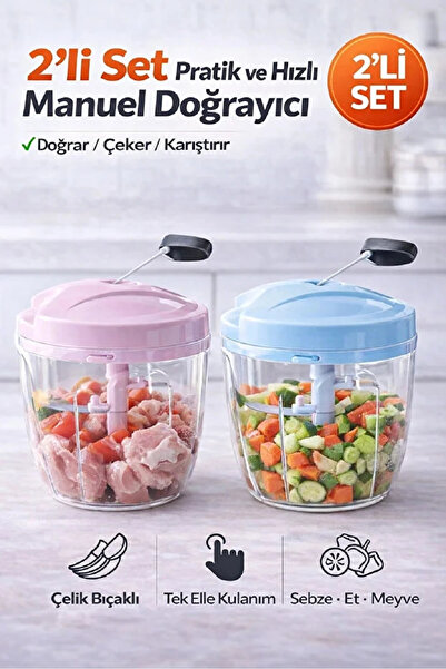 Maridet 2'li Büyük Boy İpli El Rondosu 5 Çelik Bıçaklı Sebze Meyve Et Soğan K...