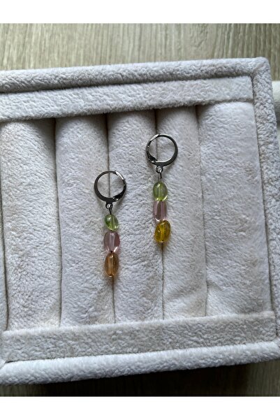 Pel Design Colorful Nefez Stone Silver Color Steel Hoop Earrings